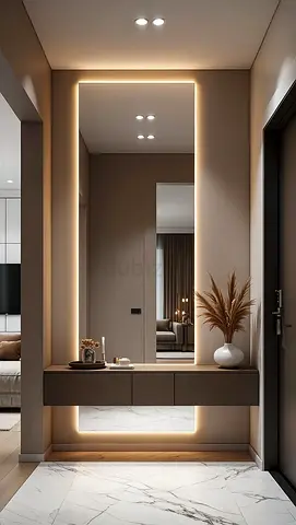 Wall-mounted LED Mirror Console with Drawers — Modern Entryway Vanity