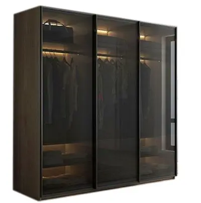 Modern 3-Door Sliding Wardrobe with Glass Doors and LED Lighting