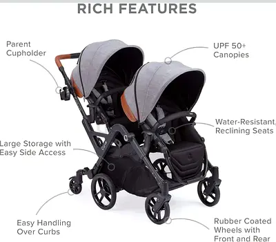 Tandem Double Stroller for Infants, Toddlers or Twins - 360° Turning, Multiple Seating