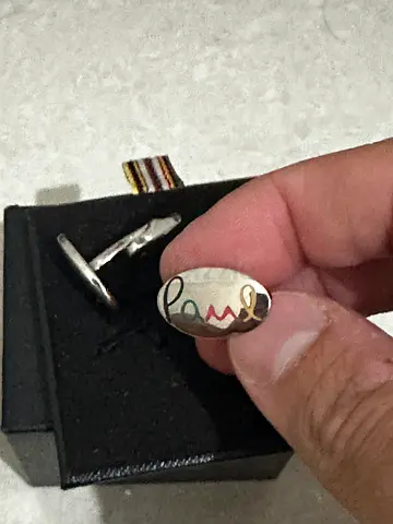 Paul Smith Silver-tone oval cufflinks with colorful script detail - preowned