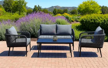 Outdoor 3-piece Patio Seating Set — Sofa, 2 Armchairs & Coffee Table (Grey)