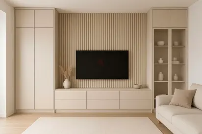 Modern Built-in Entertainment Unit with Storage Cabinets