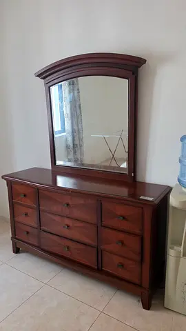 Wooden Dresser with Mirror - 9 Drawers, Good Condition