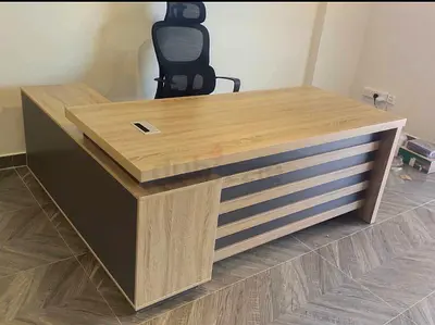 Large L-shaped Executive Office Desk - Light Wood Finish