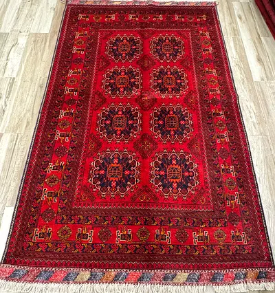 Traditional Afghan Red Tribal Rug wool handmade , size 2.01 by 127