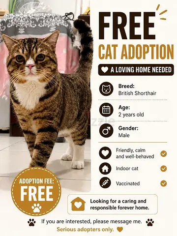🐾 FREE CAT ADOPTION – BRITISH SHORTHAIR 🐾