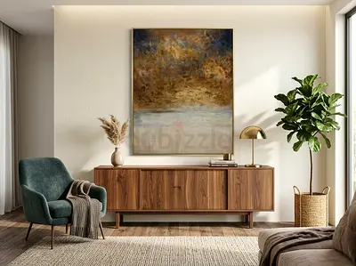 Large Abstract handpainted Textured Canvas Painting - Gold and Blue Tones (120 x 90 cm)