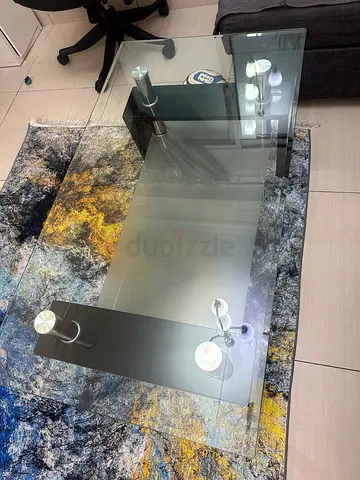 Coffee Table-Modern Sider Coffee Table with Lower Shelf Black.. Rectangle Glass