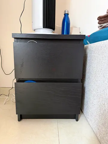 Dark wood bedside table / nightstand with two drawers