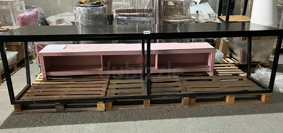 Black table with black metal legs