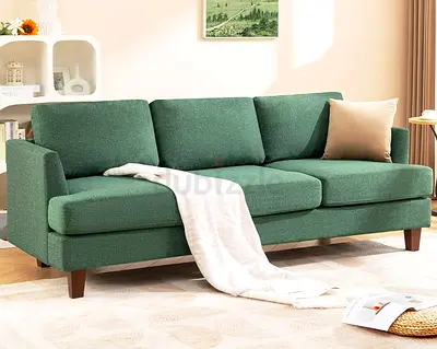 Green upholstered 3 seater track arms sofa