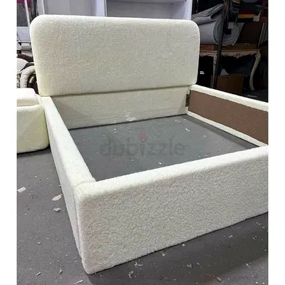 Modern White Boucle Upholstered Bed Frame