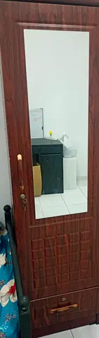 Cupboard Wardrobe with Full-Length Mirror and Drawer