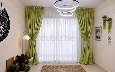 Light Green Full-Length Curtains with White Sheer Panels - Pair