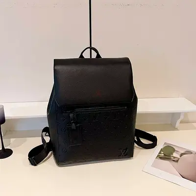 Lv Black Designer Leather Backpack