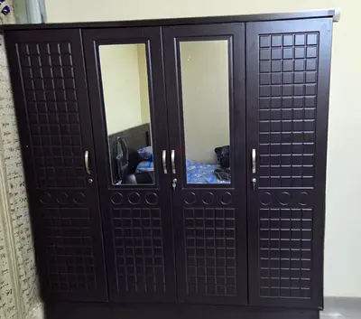 Dark Brown 4‑Door Wardrobe with Mirrors — Good Condition