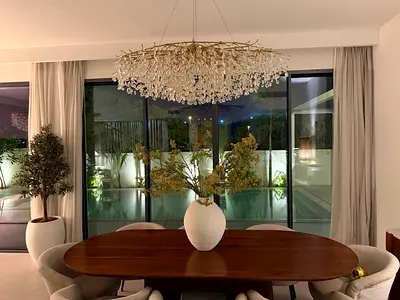 Set of 3 Decorative Crystal Leaf Pendant Chandeliers - Like New