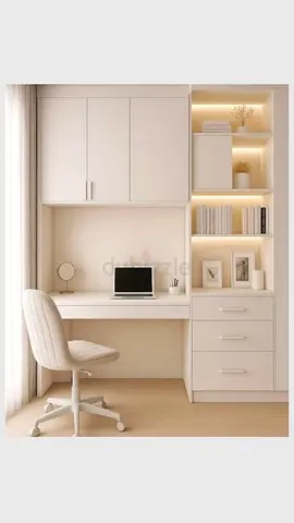 Built-in Study Desk with Shelves and Drawers - White