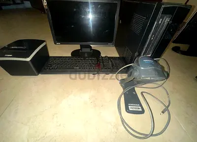 POS System setup with PC, Monitor, Barcode scanner,Receipt Printer and keyboard