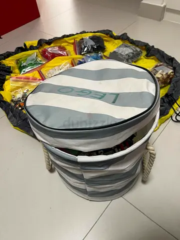 Sorted Bulk LEGO Collection with Rare Special Pieces + Yellow Play Mat & Fabric Storage Basket