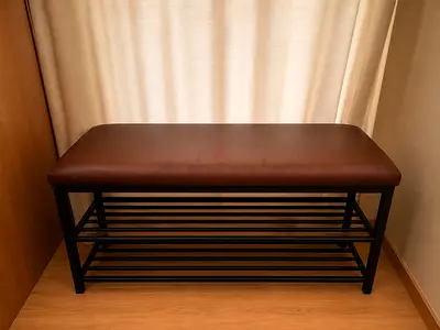 Wooden-top Bench with 2-Tier Metal Shoe Rack