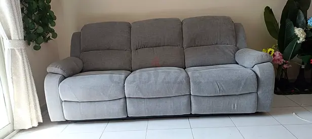 3-Seater Light Grey Recliner Sofa - Comfortable Plush Upholstery