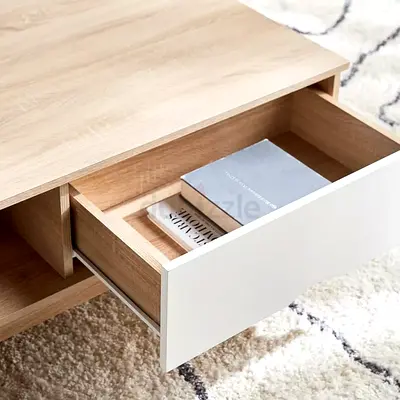 Light Oak Coffee Table with Storage Drawer - Modern Minimalist