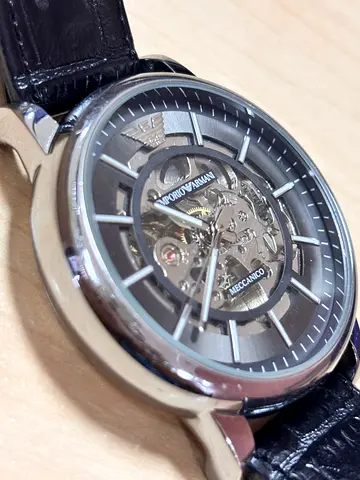 Men's Automatic Skeleton Watch with Black Leather Strap