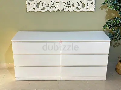 White 6-Drawer Low Dresser / Sideboard - Solid Simple Design