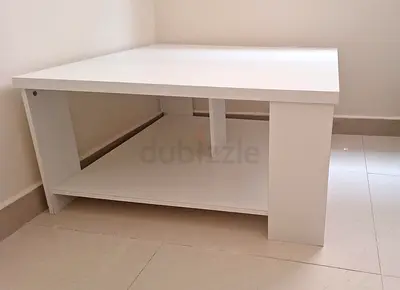 Simple White Square Coffee Table with Lower Shelf
