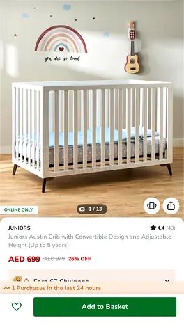 New White Convertible Baby Crib — Junior’s Austin Style (Adjustable Height)