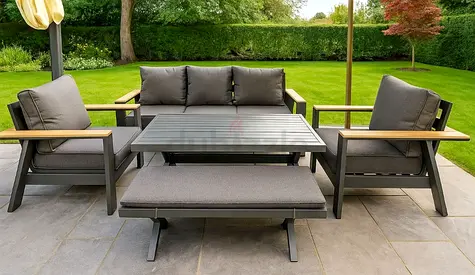 Outdoor garden lounge set - 3-seater sofa, 2 armchairs, bench and coffee table