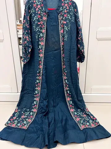 Long navy floral embroidered dress- brand new