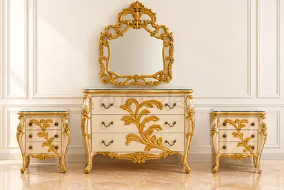 BRAND Luxury Baroque Style Bedroom Set with Dresser Mirror and Nightstands