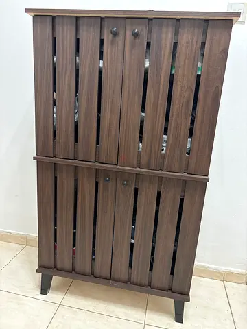 Wooden Shoe Cabinet with Slatted Doors