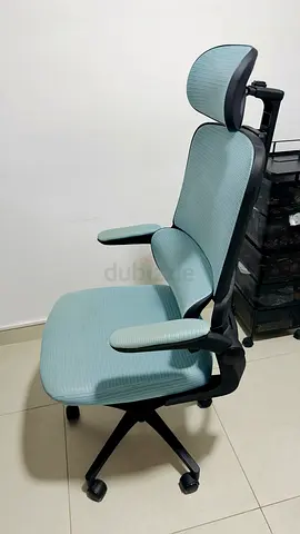 Ergonomic office chair with headrest — light blue, good condition
