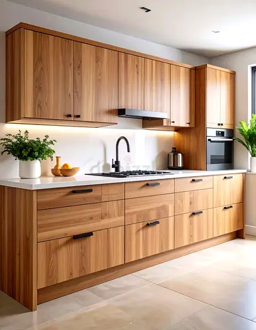 Solid Wood Kitchen Cabinet Set with Overhead Units — Modern Walnut Finish