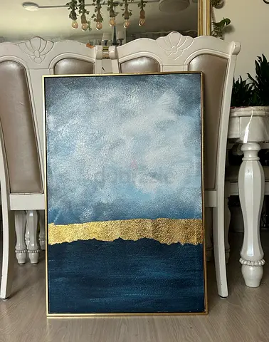 Framed Abstract handpainted Blue & Gold Landscape Painting (90 x 60 cm)