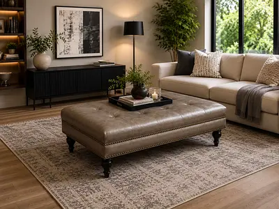 Lovely Pottery Barn Leather Ottoman