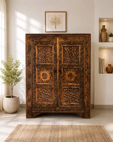 Hand_Carved Solid Wood Antique Cabinet