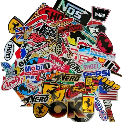 Assorted Car & Brand Sticker Pack 120 Vintage-Style Decal