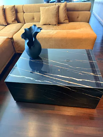 Black Marble Effect Coffee Table - Modern Square Center Table