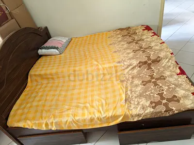 Wooden double bed frame with storage drawers - good condition