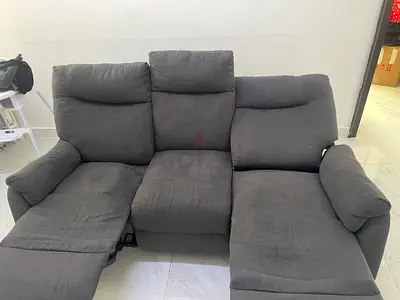 Gray 3-Seater Recliner Sofa with Center Console
