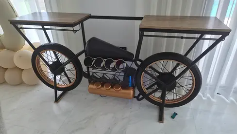 Unique Industrial Bicycle Bar / Console Table with Wine Rack