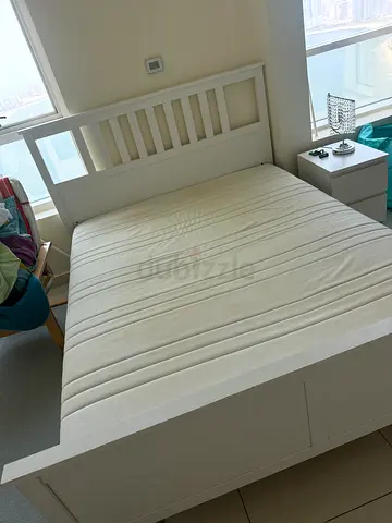 IKEA white wooden bed frame Queen size
