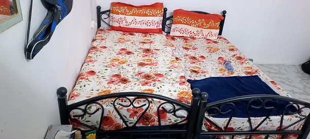 Folding Metal Double Bed Frame with Headboard and Footboard and mattress - Good Condition