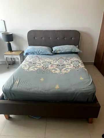 Double bed frame with upholstered headboard - good condition
