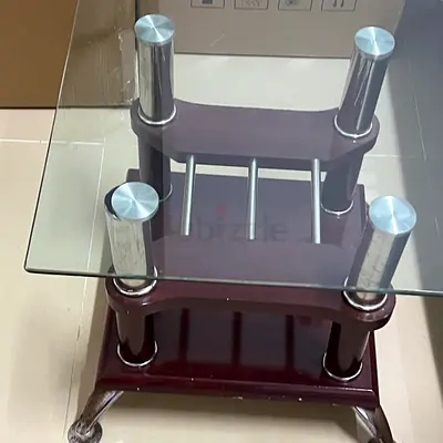 Glass Top  stool with Wooden & Chrome Legs can use as side table also