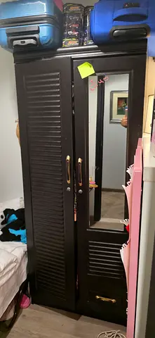 Dark Wooden Wardrobe with Mirror and Drawer - Good Condition